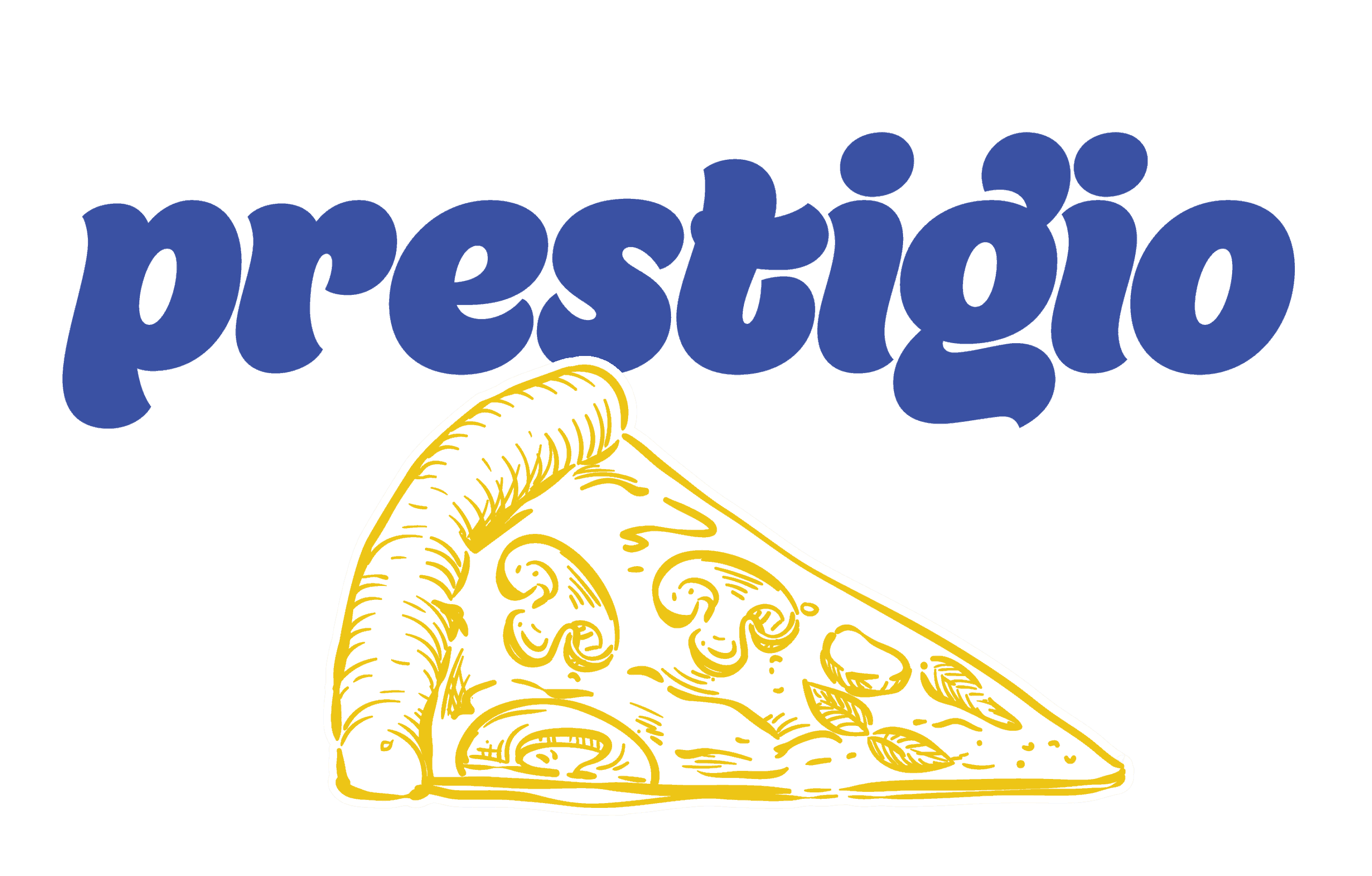 Prestigio logo met pizza slice voor catering en evenementen.